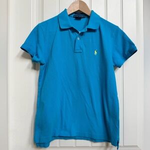 Ralph Lauren Iconic Classic Fit Mesh Polo Shirt in Blue with Yellow Pony. M